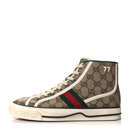 Gucci GG Monogram Web Womens 1977 Tennis High Top Sneakers 37 Beige Ebony Mystic White 1 of 8