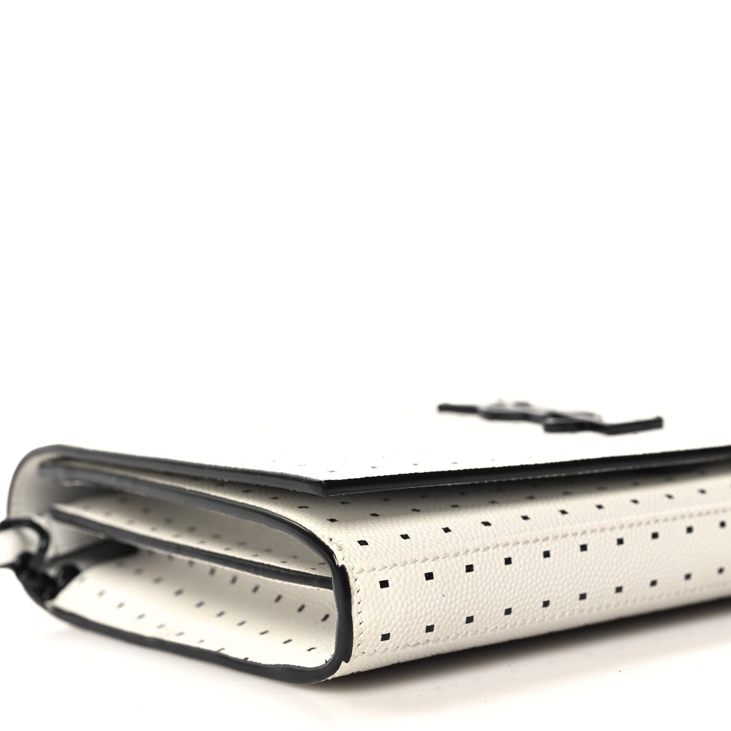 Saint Laurent Grain De Poudre Square Dot Print Monogram Chain Wallet White Matte Black 8 of 11