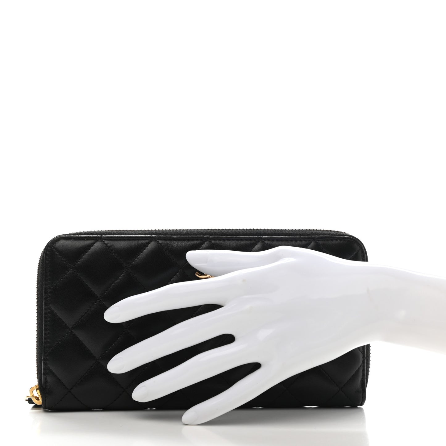 Lambskin Quilted Large Gusset Zip Around Wallet Black