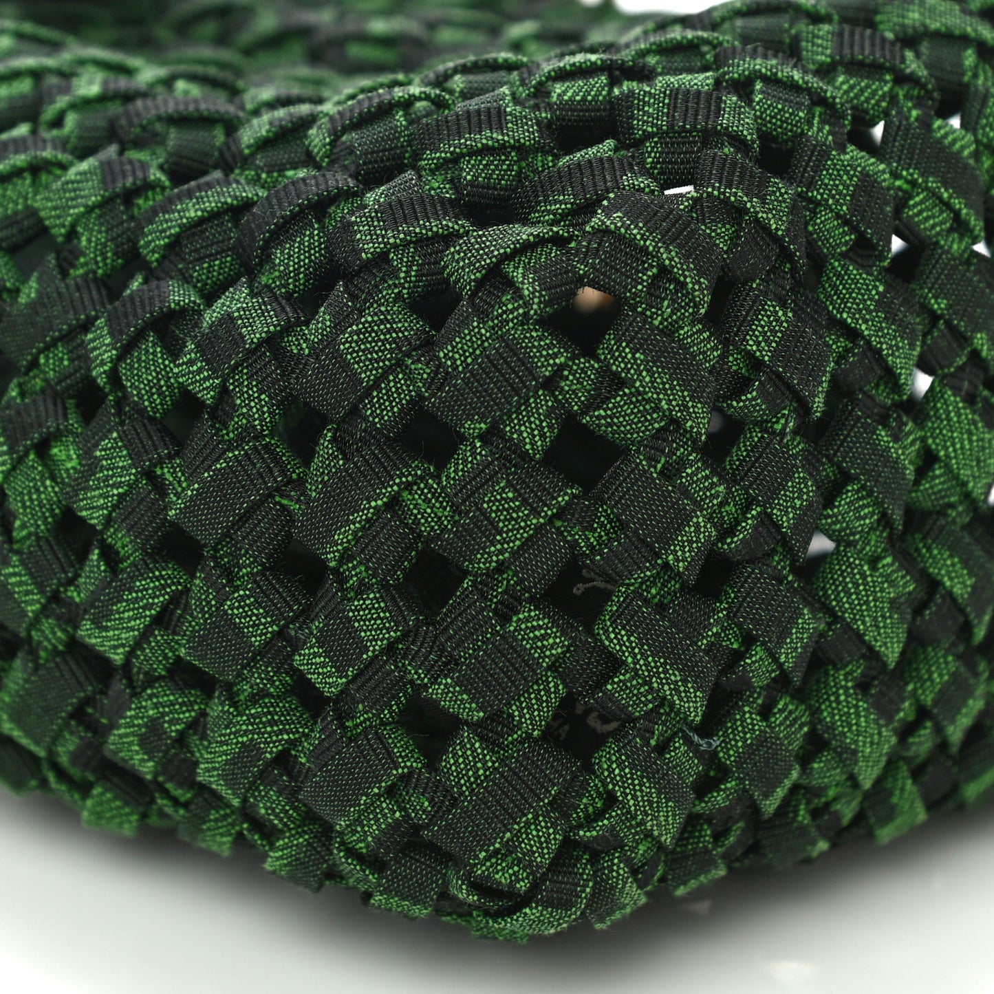 Fabric Jacquard F is Fendi FF 1974 Woven Knotted Mini Mon Tresor Bucket Bag Verde Black