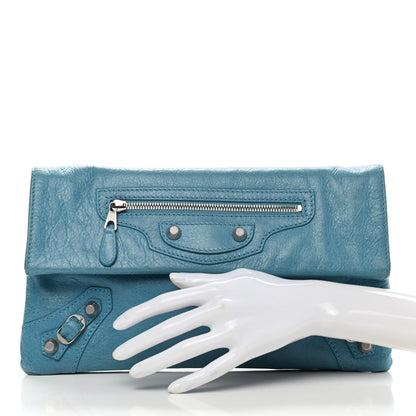 Balenciaga Agneau Giant 12 Silver Hardware Envelope Strap Clutch Bleu Tropical 2 of 14