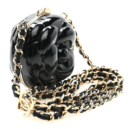 Chanel Resin Lambskin Camellia Clutch with Chain Black 2 of 10