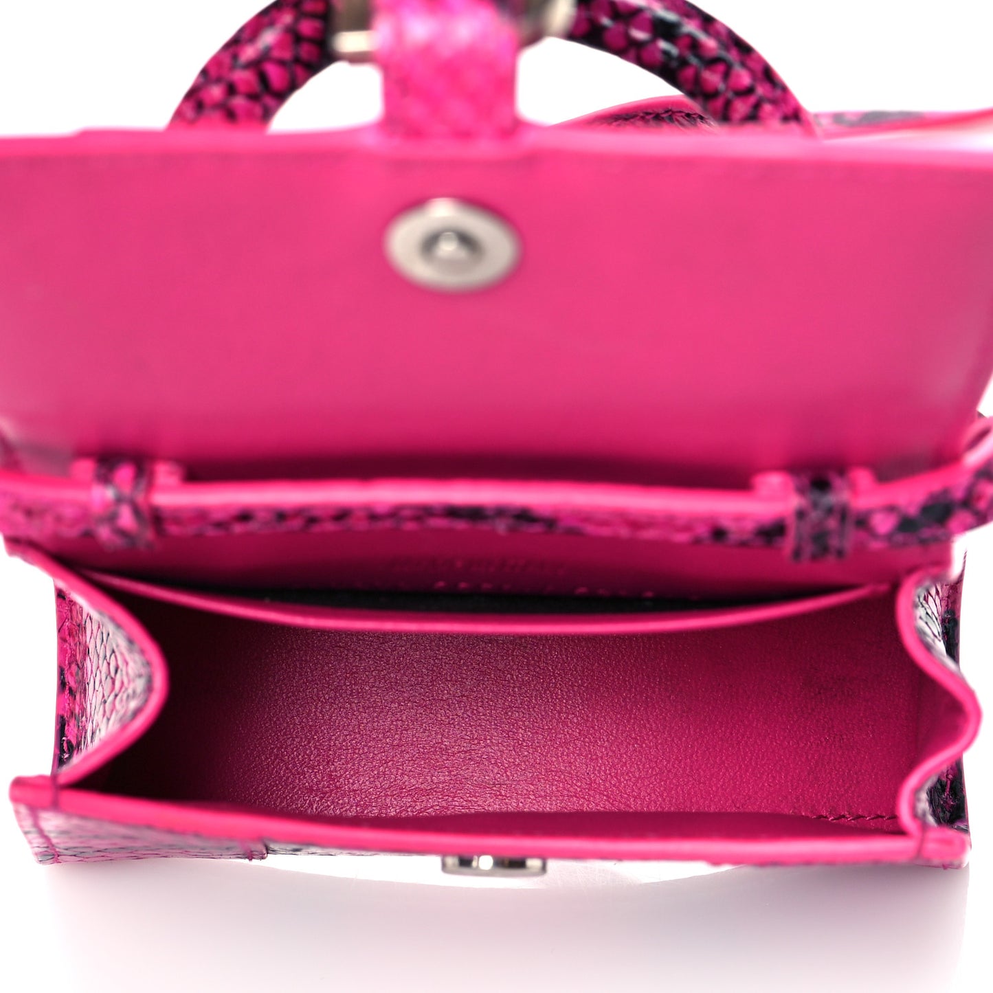 Shiny Calfskin Python Effect Hourglass Top Handle Bag Mini Fuchsia Black