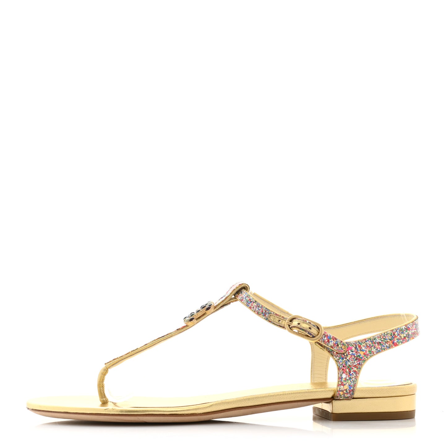 Patent Glitter Fabric CC Thong Sandals 37.5 Multicolor