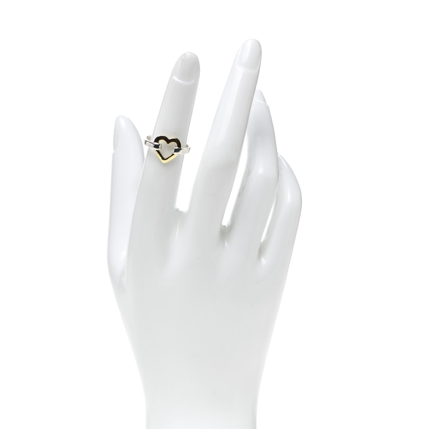 Tiffany Sterling Silver 18K Yellow Gold Open Heart Ring 49 5 2 of 4