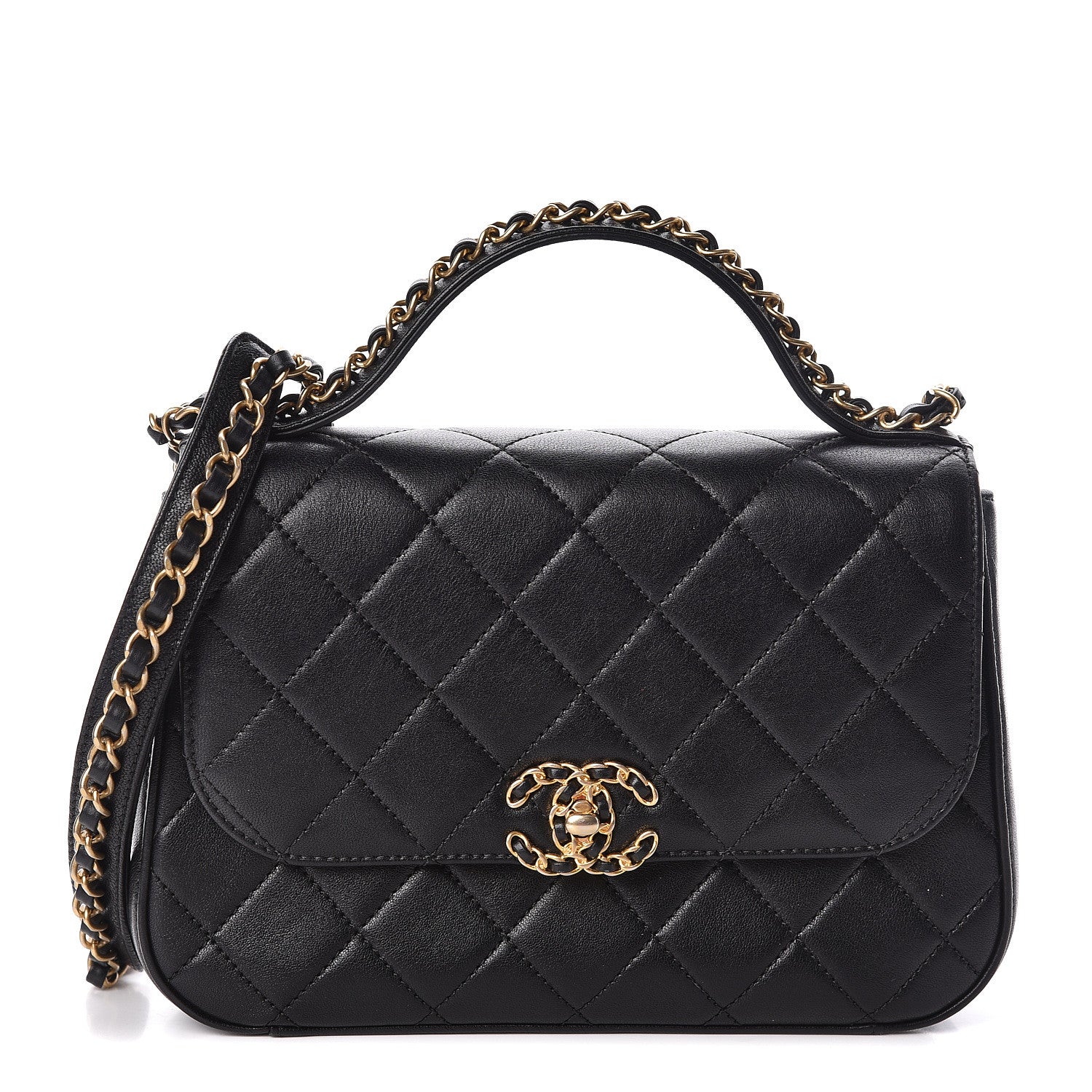 Chanel Lambskin Quilted Chain Infinity Top Handle Flap Black 1 of 9