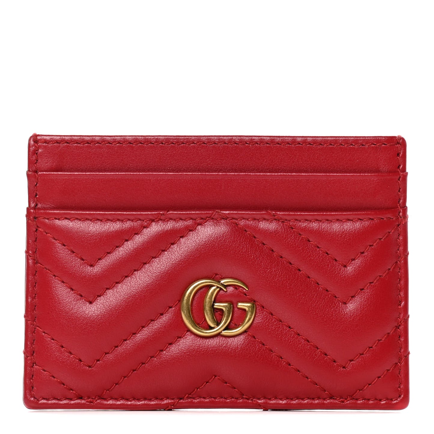 Calfskin Matelasse GG Marmont Card Holder Hibiscus Red