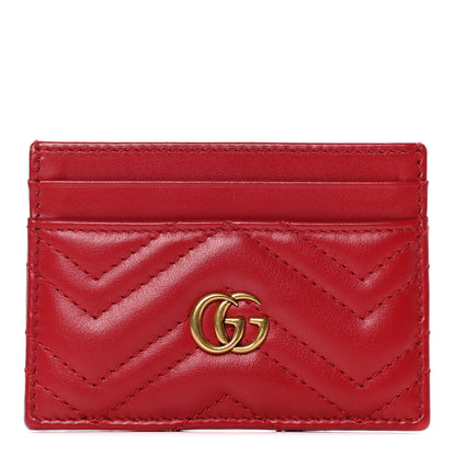 Gucci Calfskin Matelasse GG Marmont Card Holder Hibiscus Red 1 of 8