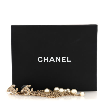 Chanel Chain Pearl CC Drop Earrings Light Gold 4 of 5