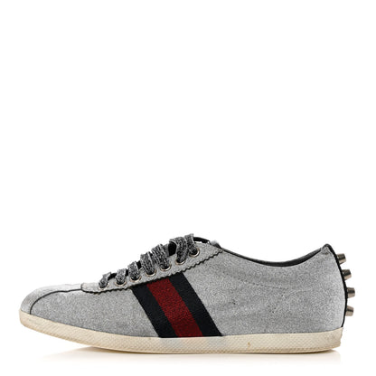 Gucci Glitter Fabric Studded Web Womens Sneakers 37.5 Silver 1 of 11