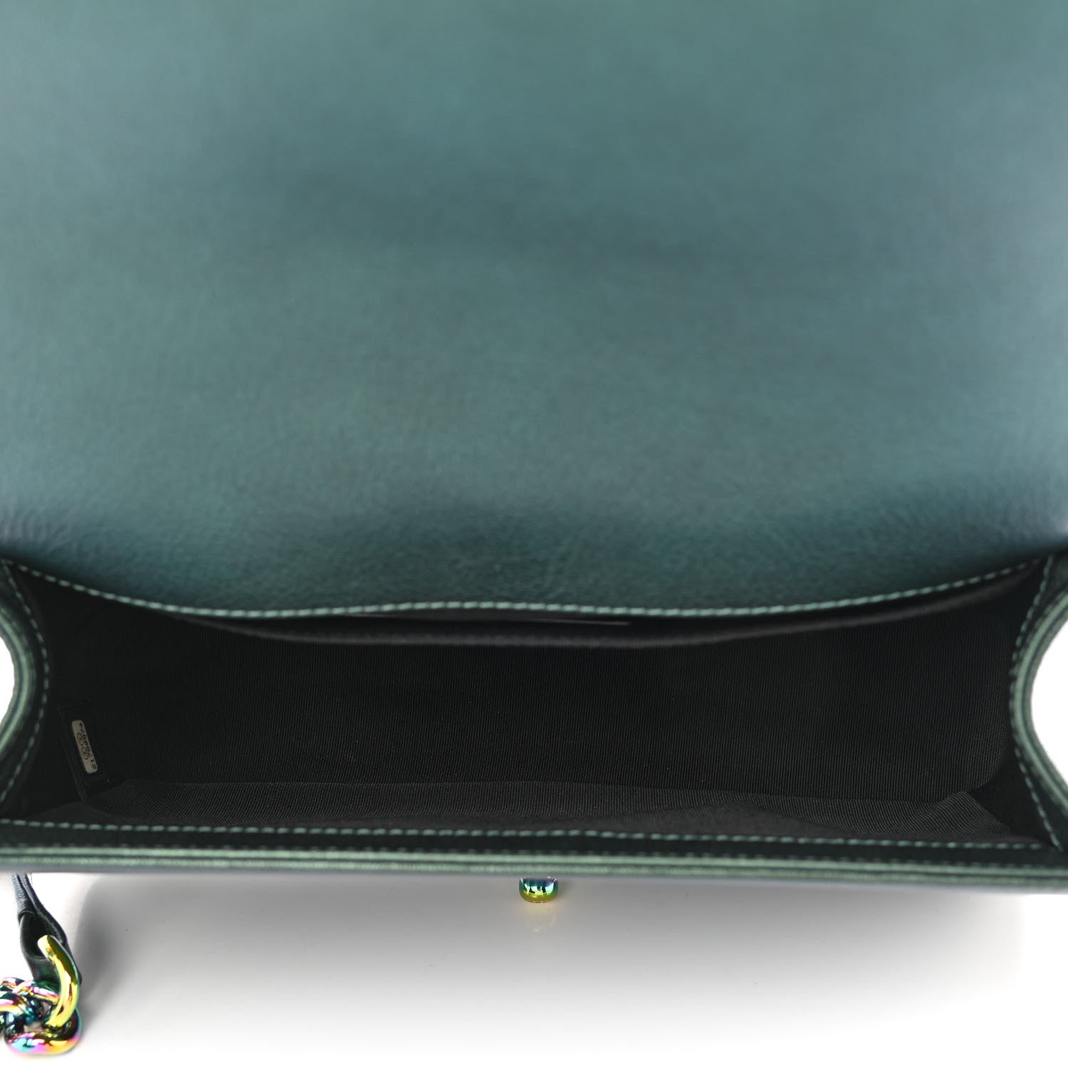 Chanel Iridescent Goatskin Quilted Medium Boy Flap Green 5 of 11