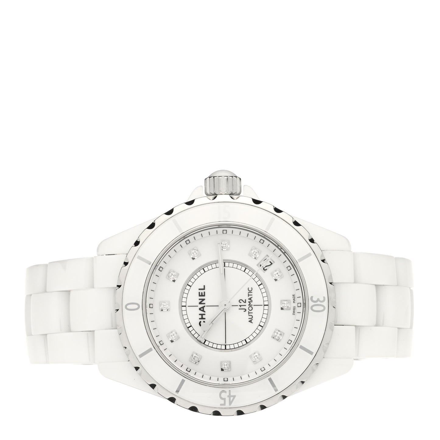 Stainless Steel Ceramic Diamond 38mm J12 Automatic Watch White