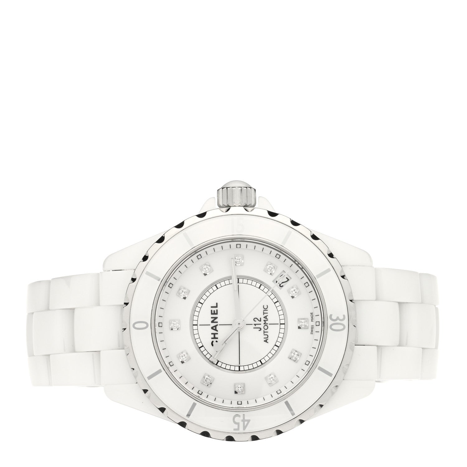 Chanel Stainless Steel Ceramic Diamond 38mm J12 Automatic Watch White 2 of 4