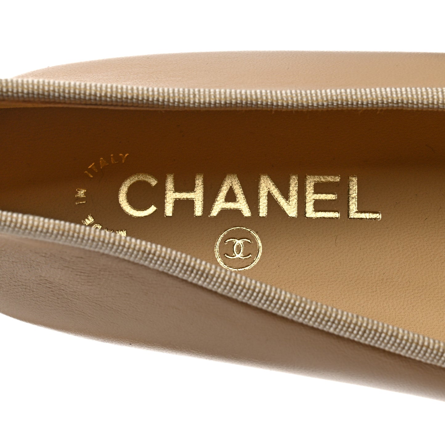 Lambskin Cap Toe CC Ballerina Flats 38 Beige Black