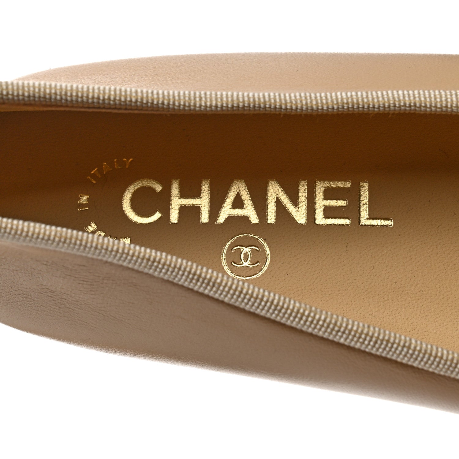 Chanel Lambskin Cap Toe CC Ballerina Flats 38 Beige Black 7 of 9