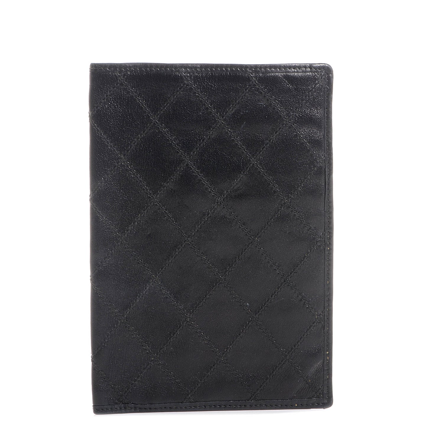 Lambskin Diamond Stitched Passport Holder Wallet Black