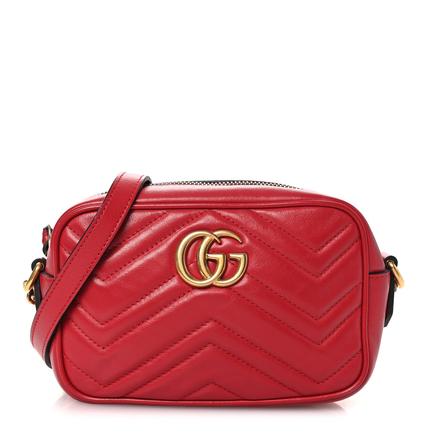 Gucci Calfskin Matelasse Mini GG Marmont Chain Shoulder Bag Hibiscus Red 1 of 12