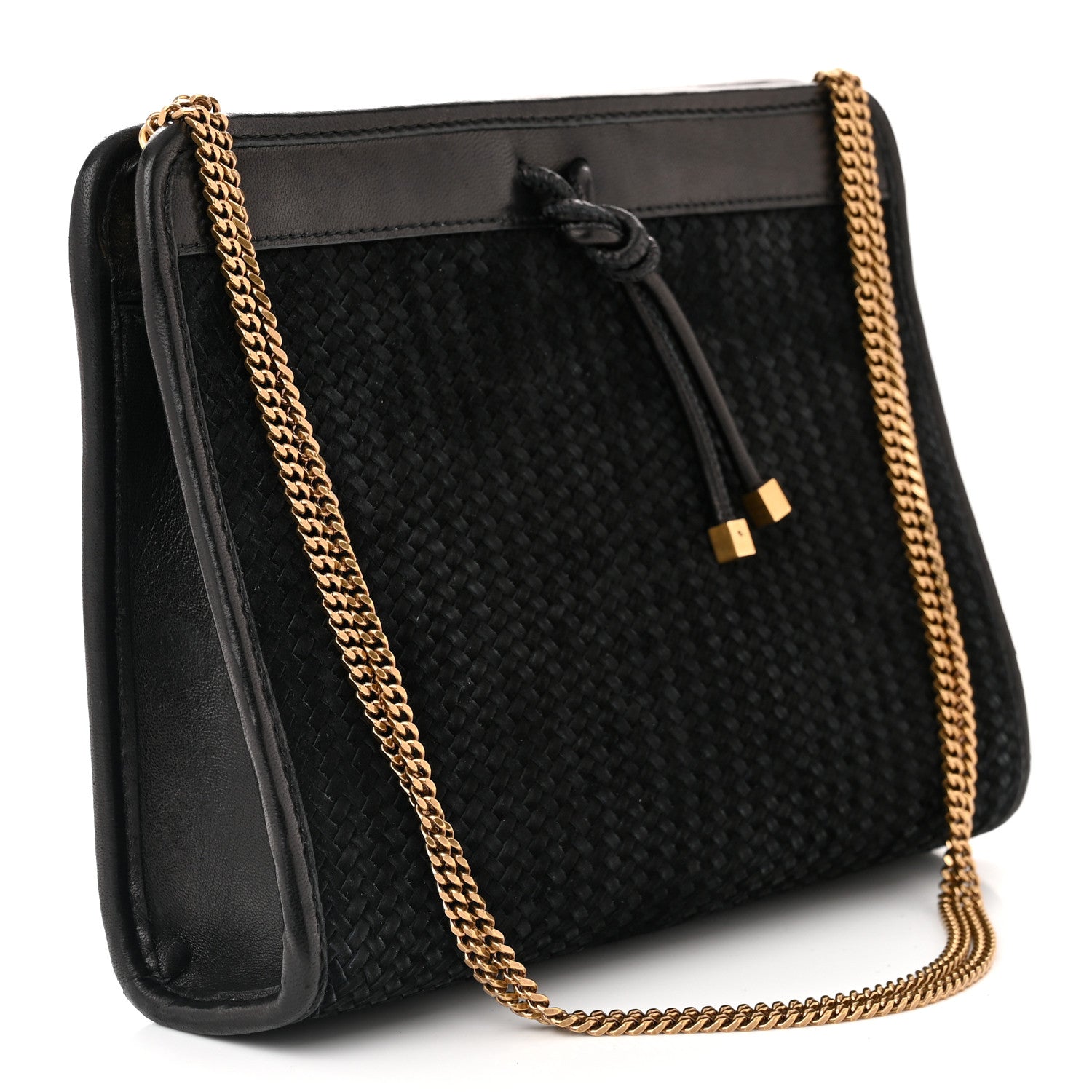 Saint Laurent Suede Woven Baby Victoire Chain Clutch Bag Black 3 of 10