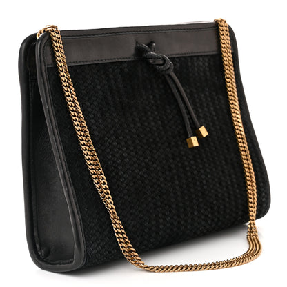 Saint Laurent Suede Woven Baby Victoire Chain Clutch Bag Black 3 of 10