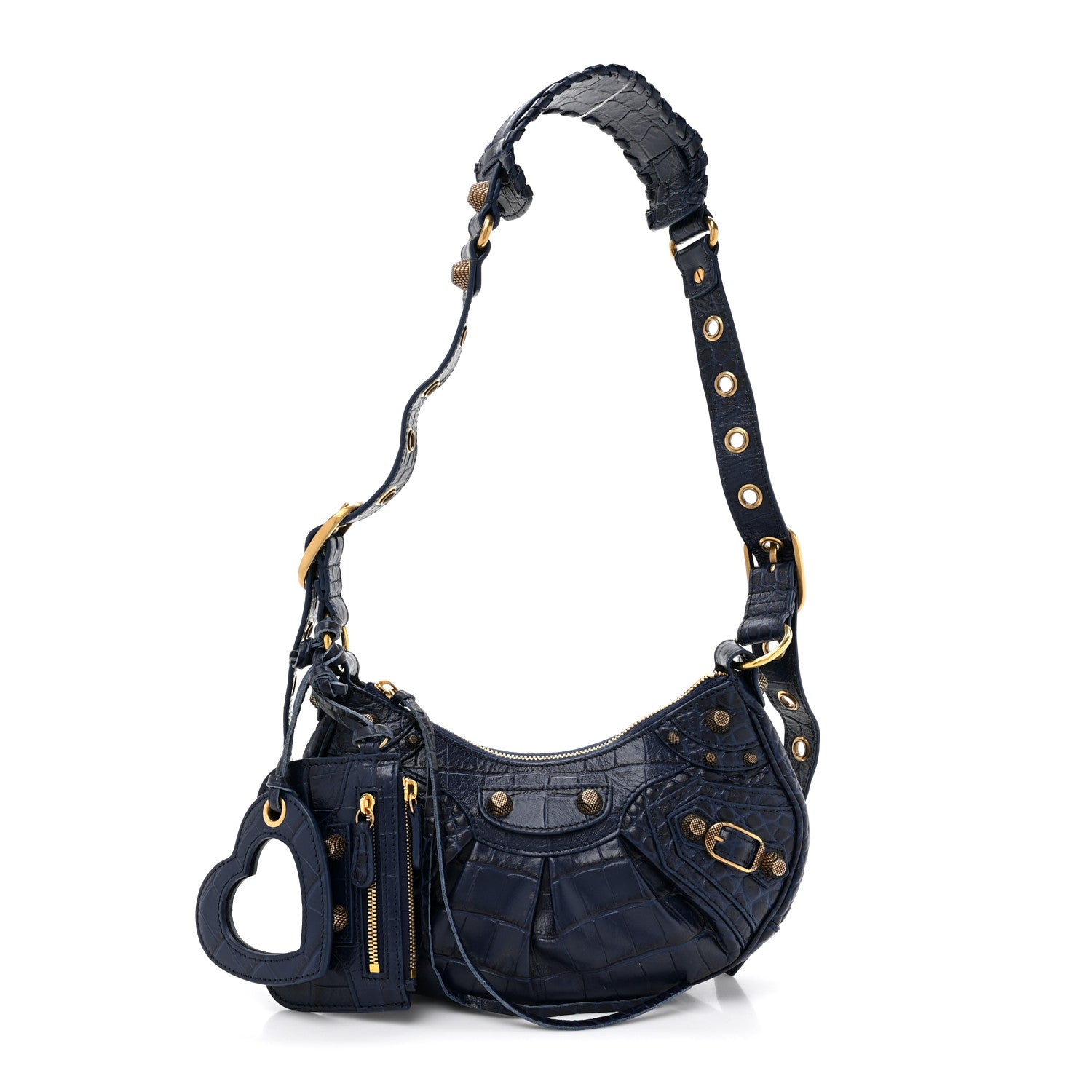 Balenciaga Extra Supple Calfskin Crocodile Embossed Le Cagole Shoulder Bag XS Indigo 3 of 13