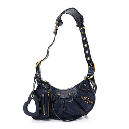 Balenciaga Extra Supple Calfskin Crocodile Embossed Le Cagole Shoulder Bag XS Indigo 3 of 13