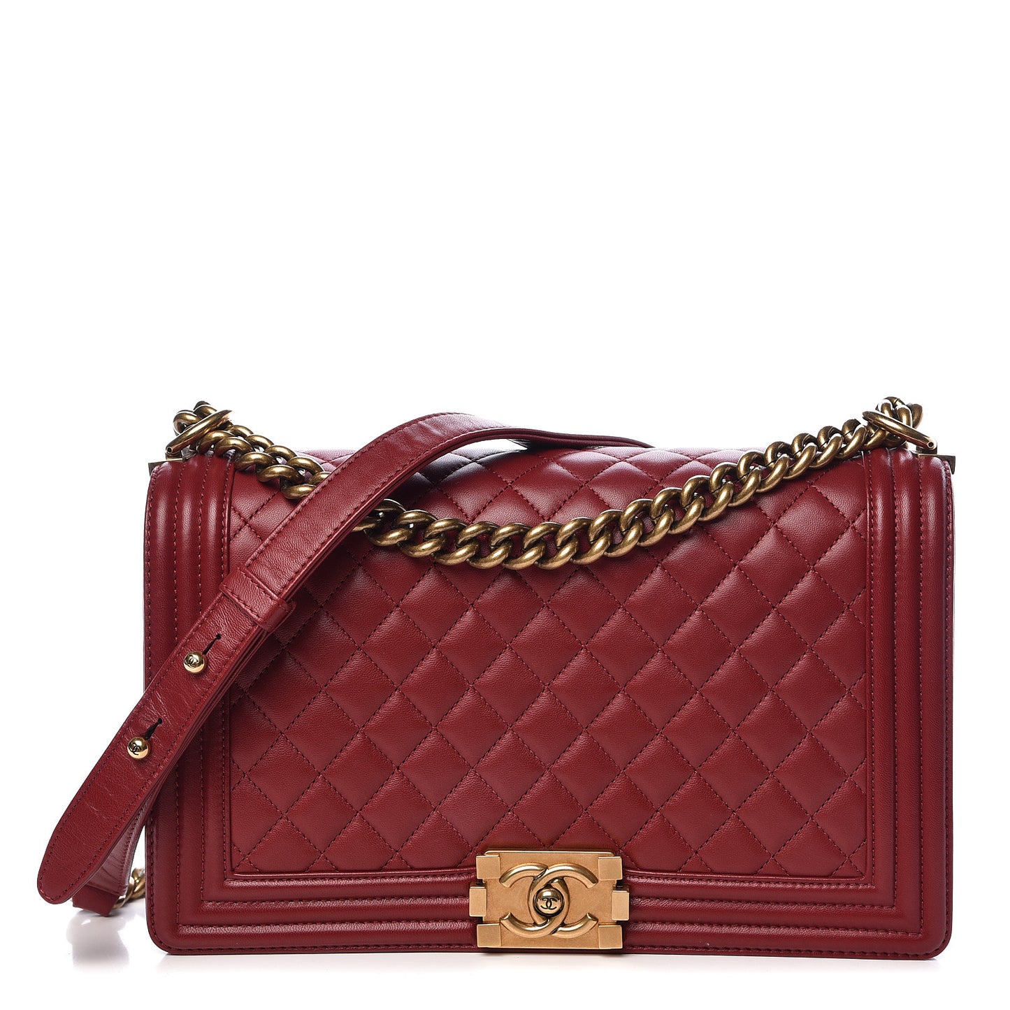 Lambskin Quilted New Medium Boy Flap Dark Red
