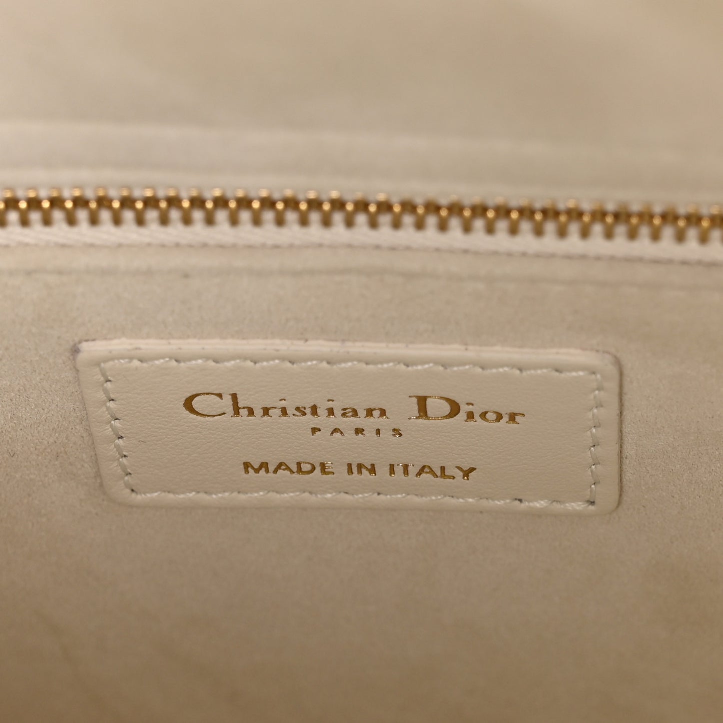 Calfskin Embroidered Medium Lady D-Lite White Gold