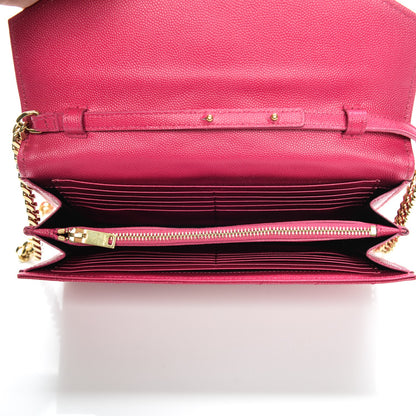Saint Laurent Grain De Poudre Matelasse Chevron Monogram Chain Wallet Lipstick Fuchsia 6 of 8