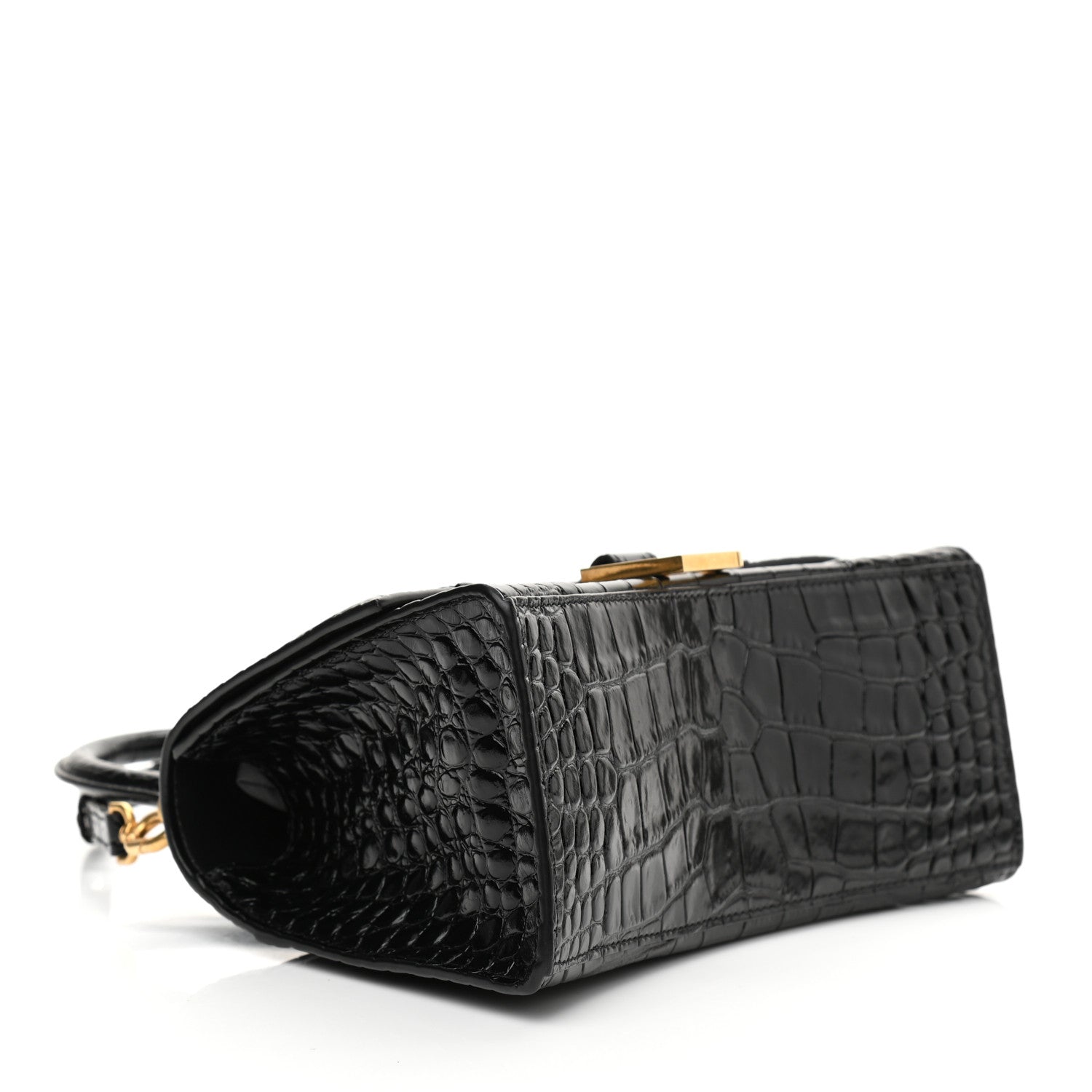 Balenciaga Shiny Calfskin Crocodile Embossed Small Hourglass Top Handle Bag Black 4 of 10