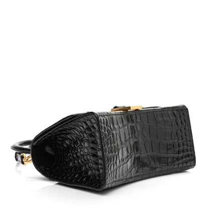 Balenciaga Shiny Calfskin Crocodile Embossed Small Hourglass Top Handle Bag Black 4 of 10
