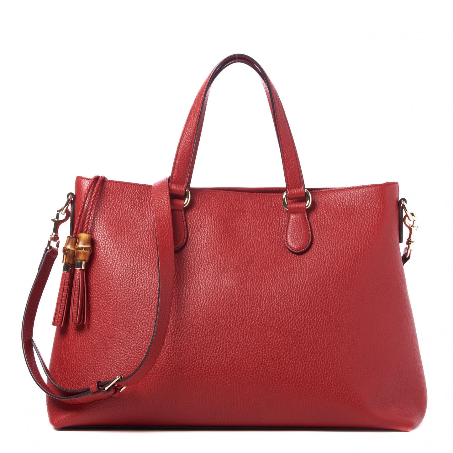 Pebbled Calfskin Convertible Bamboo Tassel Tote Red