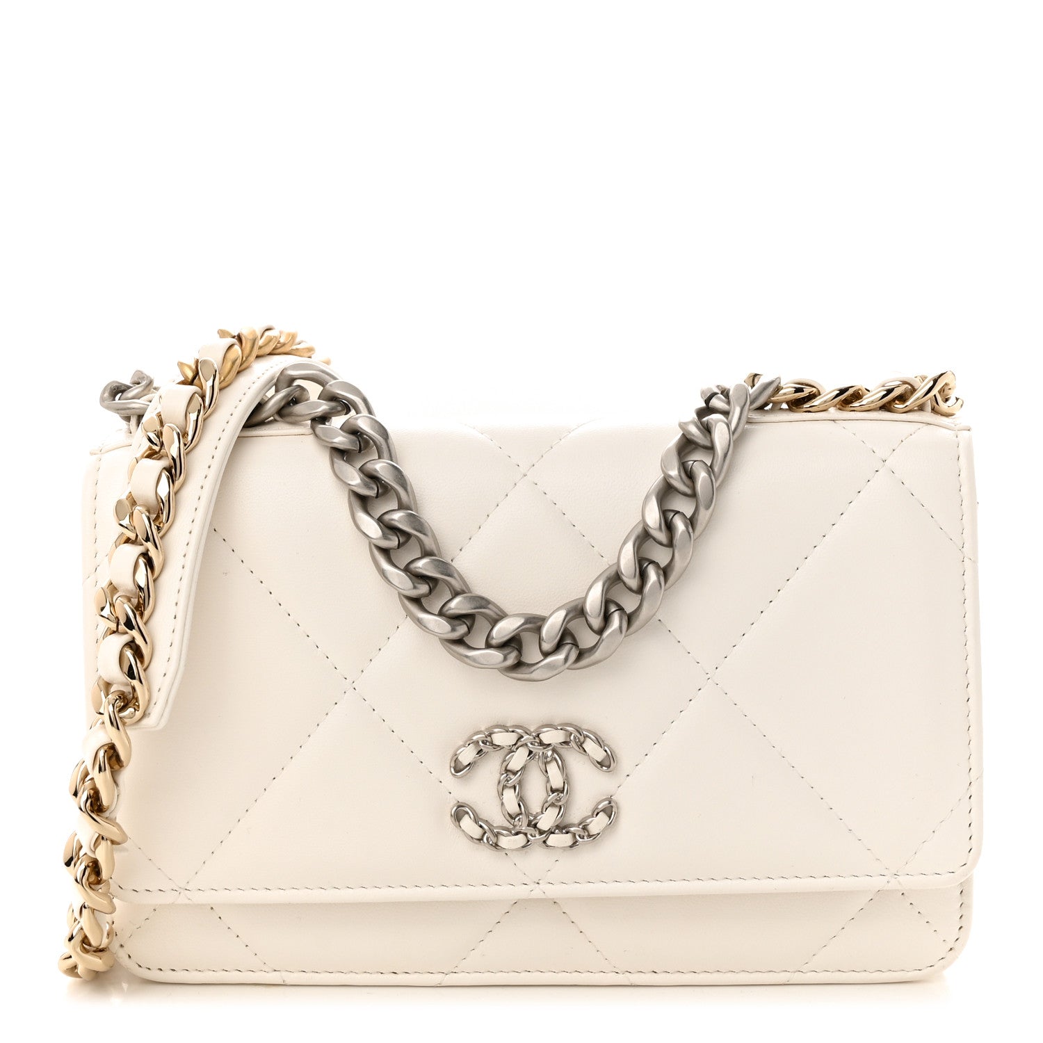 Chanel Lambskin Quilted Chanel 19 Wallet On Chain WOC White 1 of 14