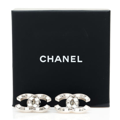 Chanel Crystal Enamel CC Earrings Silver White 5 of 5