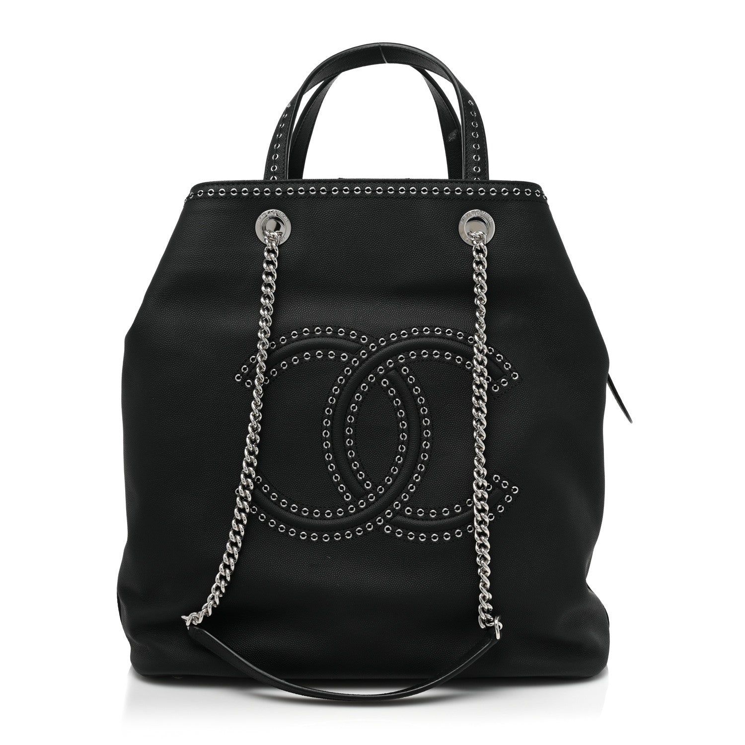 Chanel Grained Calfskin Large Coco Eyelets Shopping Tote Black 1 of 13