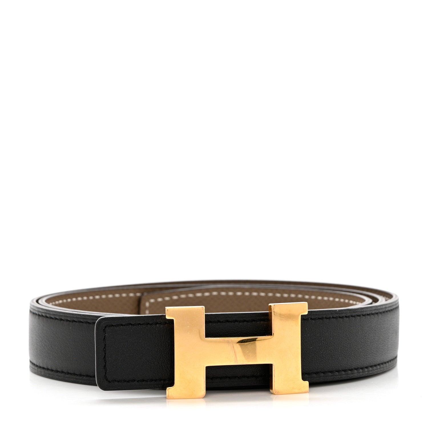 Hermes Swift Epsom 24mm Mini Constance H Belt 85/34 Black Etoupe 1 of 9