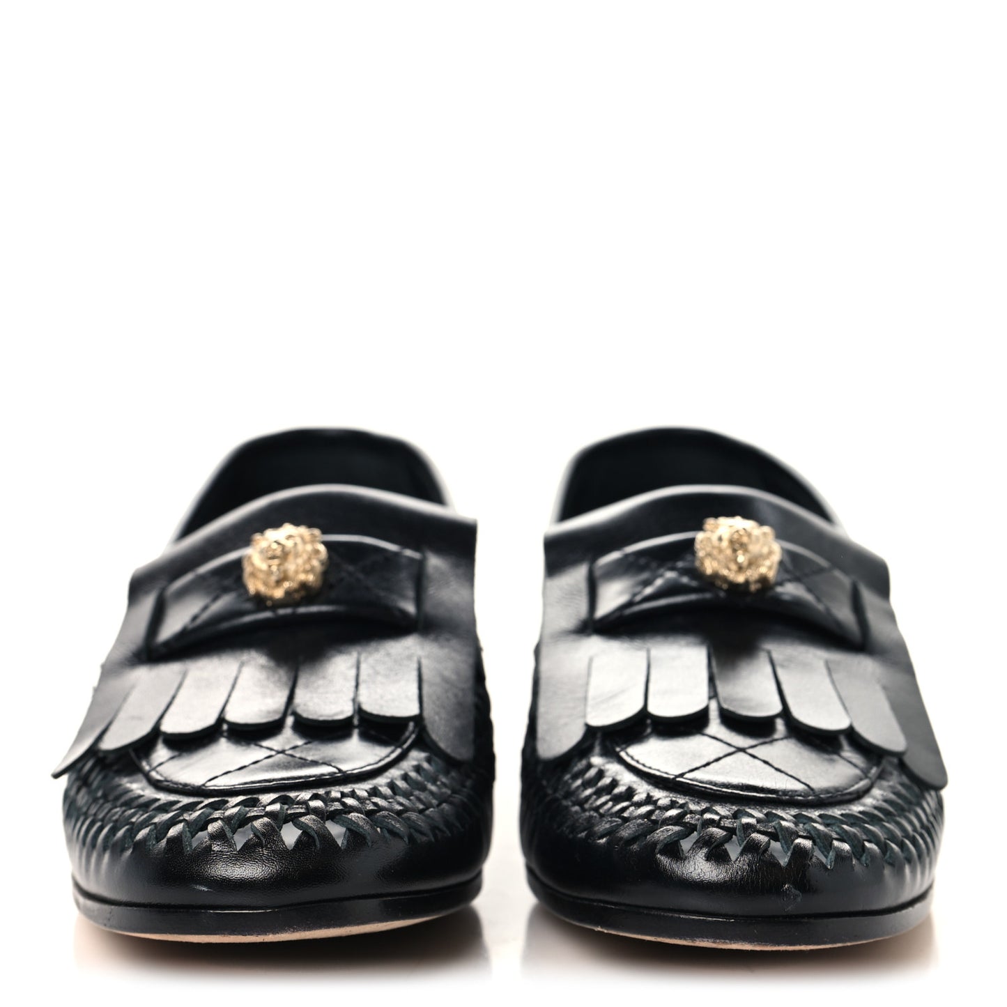 Lambskin Braided Kangaroo Mocassin Loafers 38.5 Black