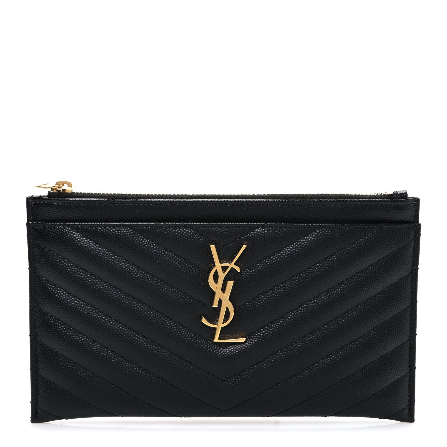 Saint Laurent Grain De Poudre Chevron Monogram Bill Pouch Black 1 of 7