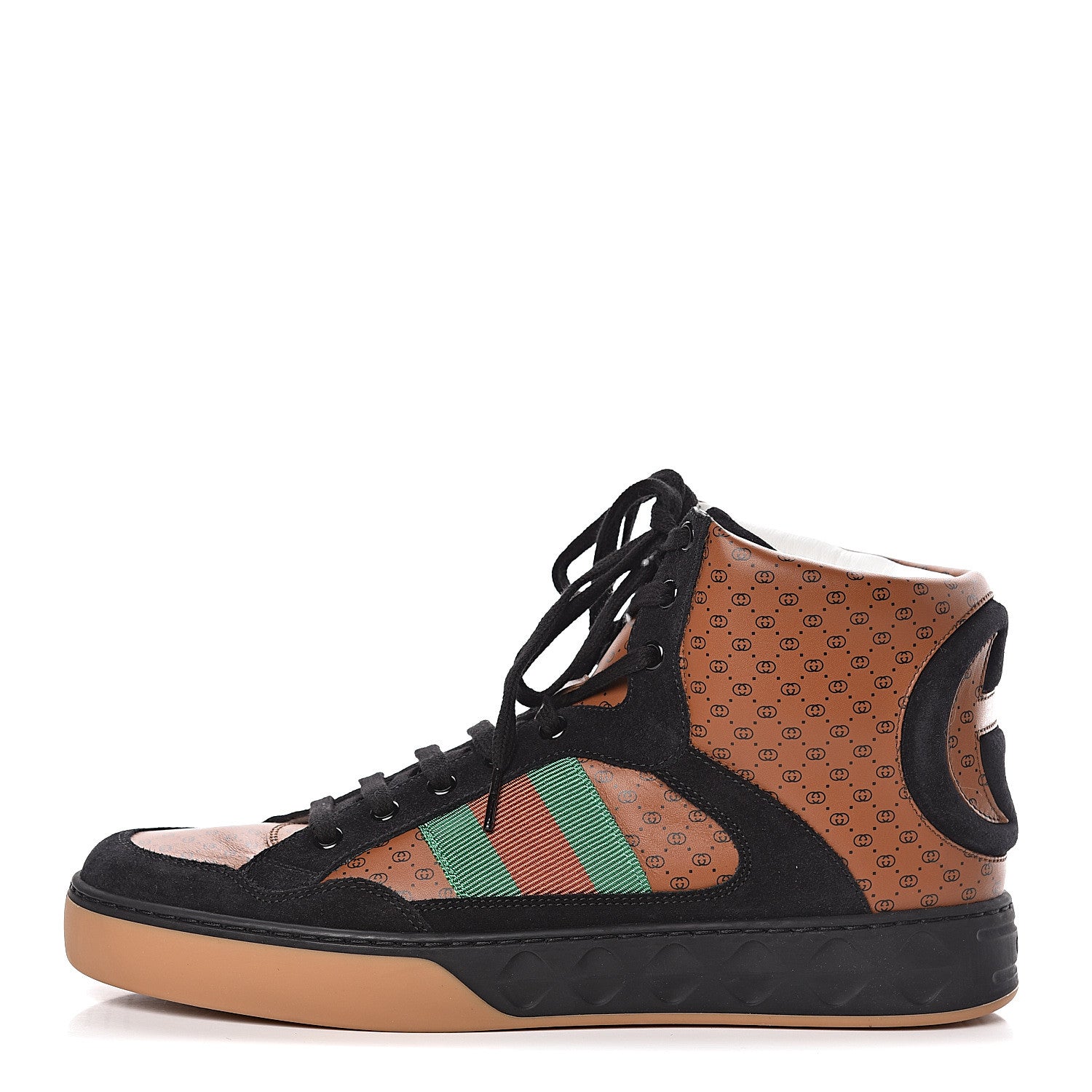Gucci X DAPPER DAN Calfskin Suede GG Micro Monogram Mens High Top Sneakers 8.5 Brown 1 of 10
