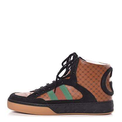 Gucci X DAPPER DAN Calfskin Suede GG Micro Monogram Mens High Top Sneakers 8.5 Brown 1 of 10