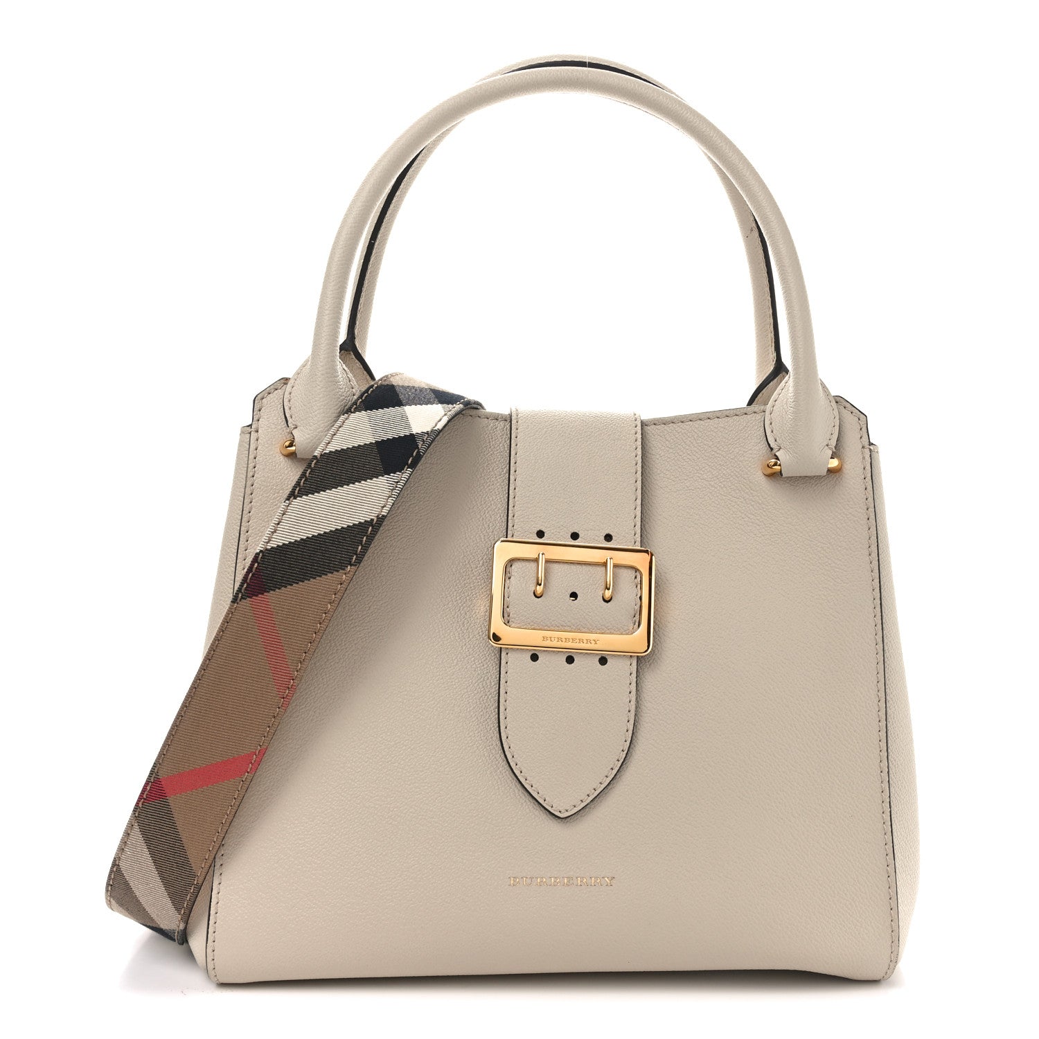 Burberry Soft Grain Calfskin Medium Buckle Tote Limestone 1 of 9