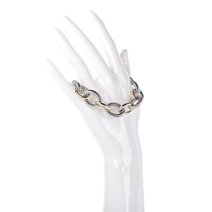 David Yurman Sterling Silver 18K Yellow Gold 17mm Extra Large Oval Link Bracelet 2 of 5