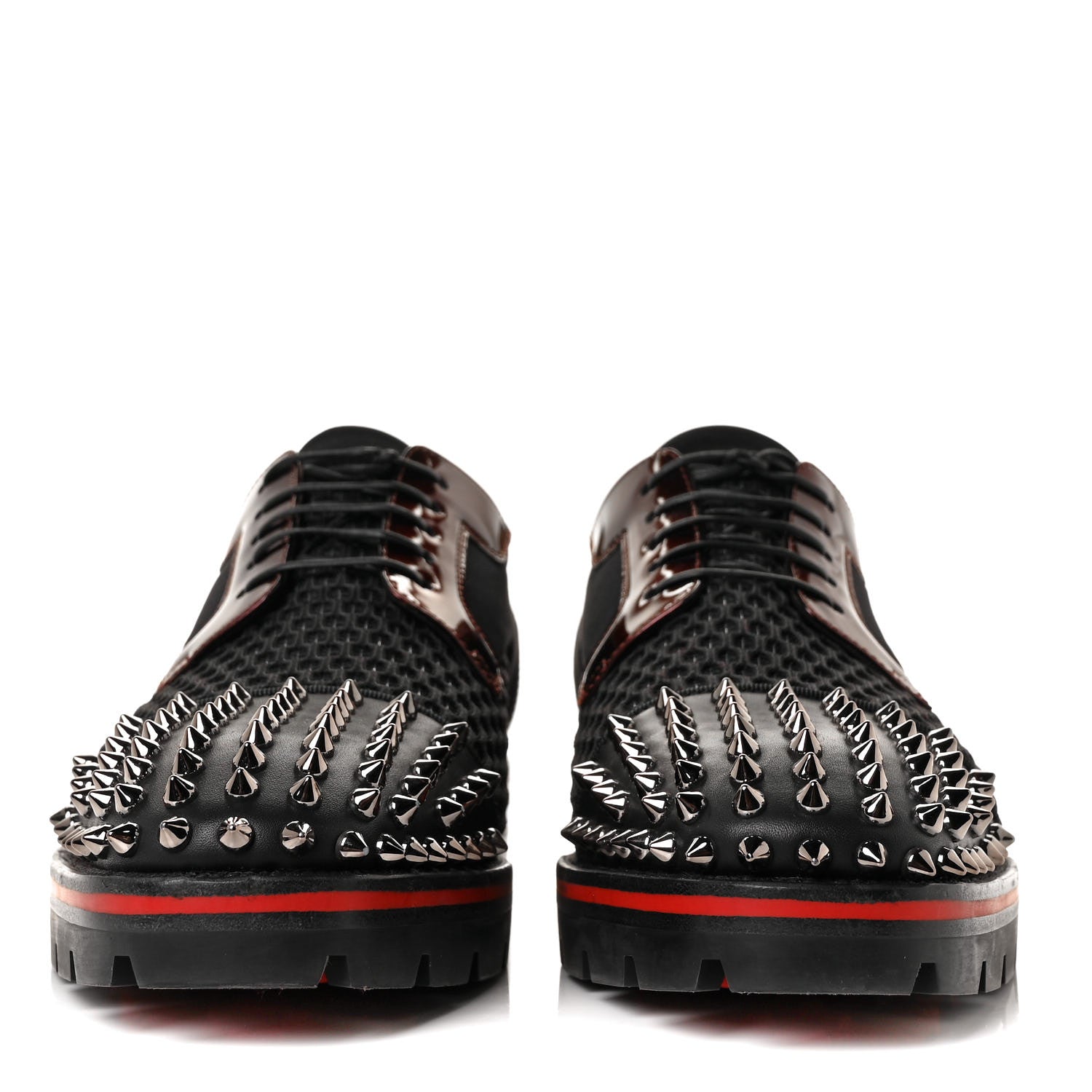 Christian Louboutin Calfskin Neoprene Lurex Studded Mens Luis Cap Toe Derby Oxfords 41 Black Silver 2 of 7