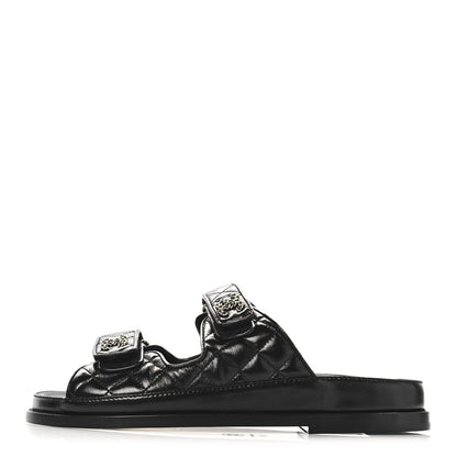 Chanel Lambskin Quilted Velcro Dad Chain CC Slide Sandals 39 Black 1 of 9