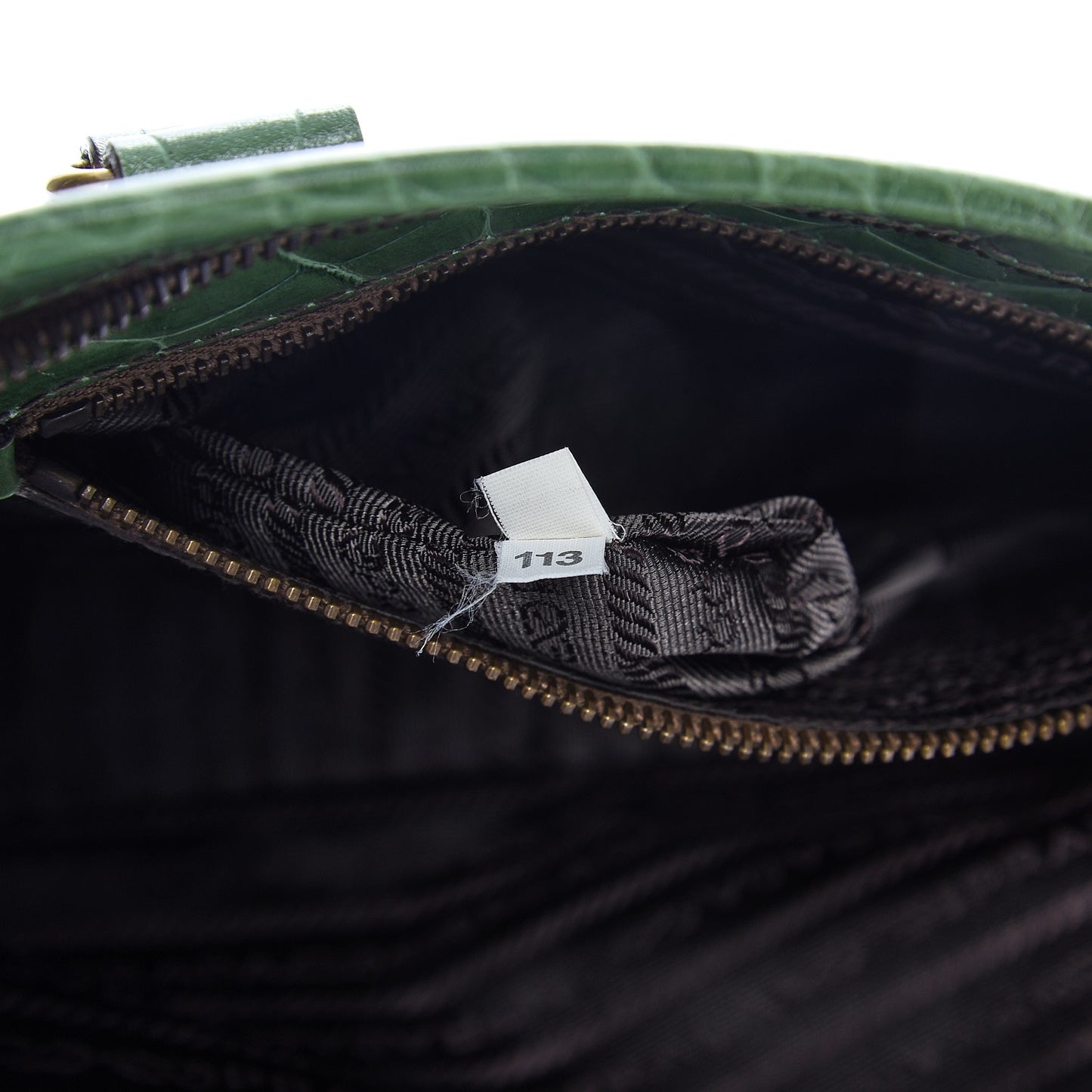 Shiny Calfskin Crocodile Embossed Double Zip Bauletto Larice