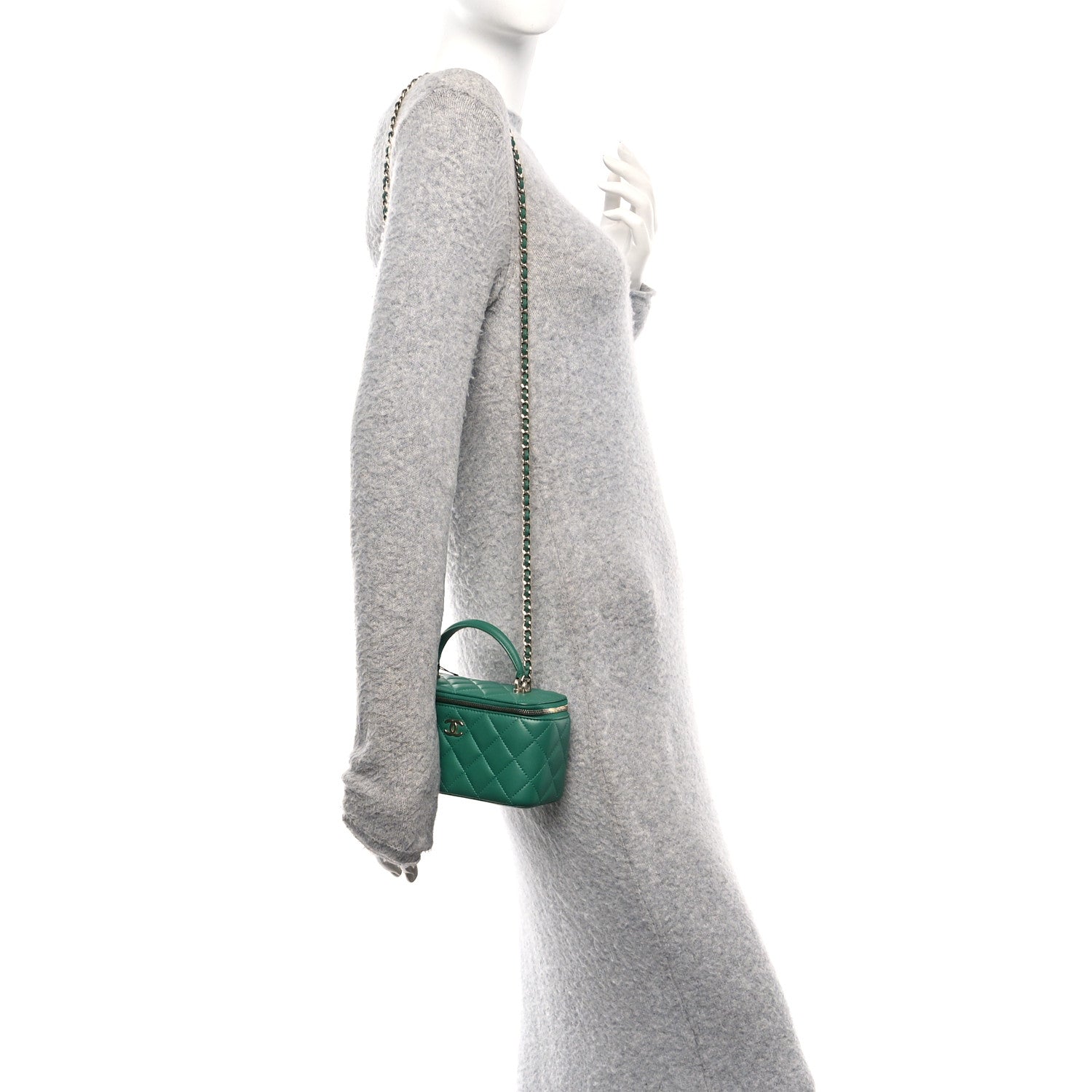 Chanel Lambskin Quilted Small Top Handle Vanity Case With Chain Green 2 of 11