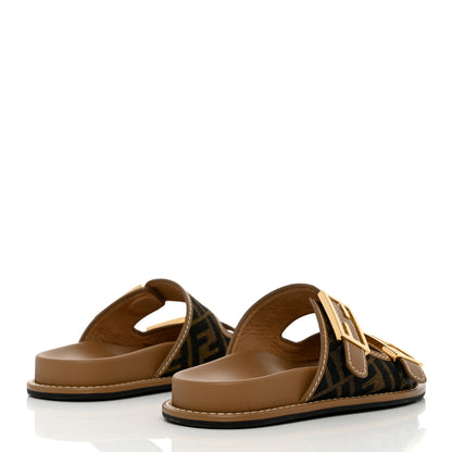 Fendi Fabric Jacquard Nappa FF Womens Fendi Feel Buckled Slide Sandals 35.5 Tobacco Black Miele Scuro 4 of 10