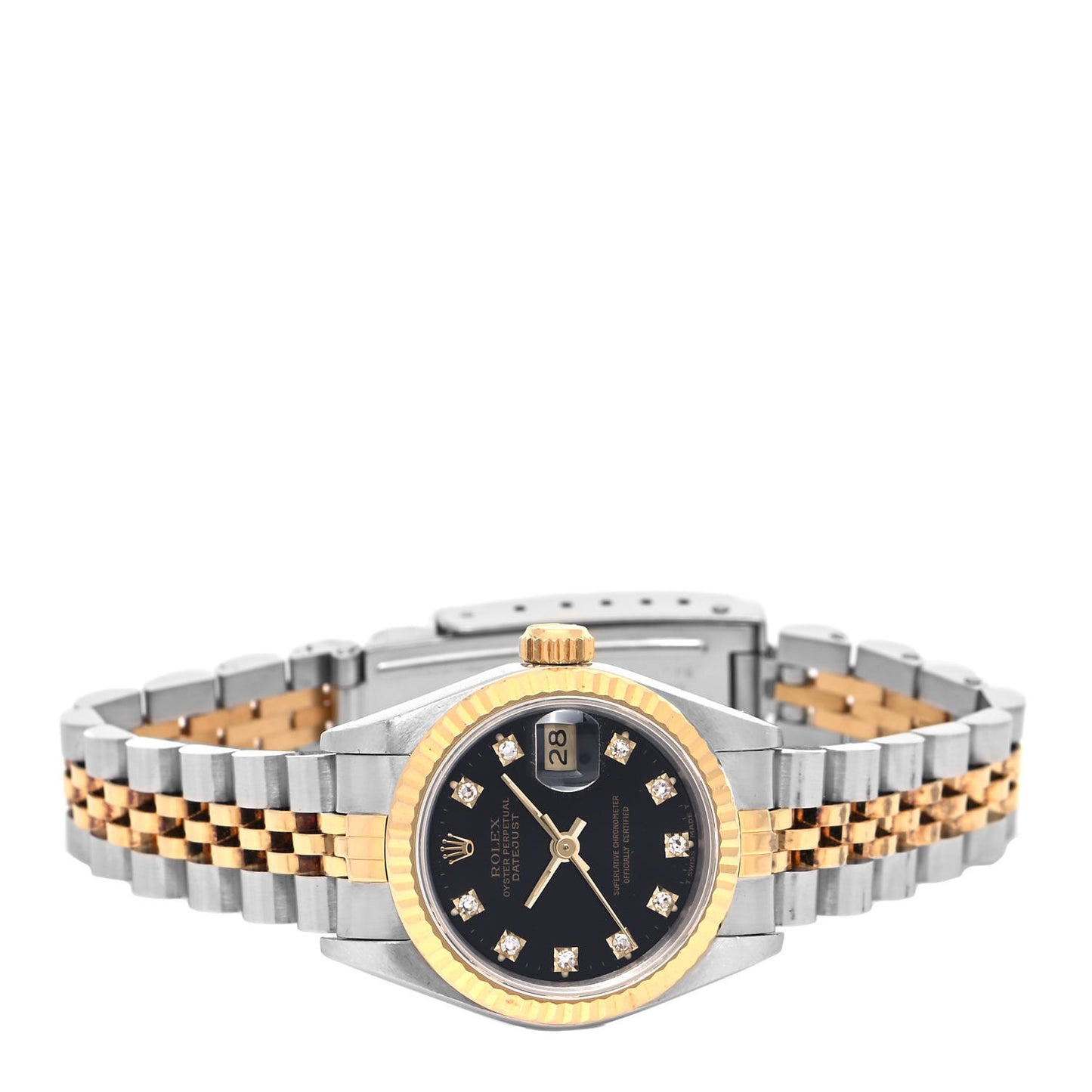 Stainless Steel 18K Yellow Gold Diamond 26mm Oyster Perpetual Datejust Watch Black 69173
