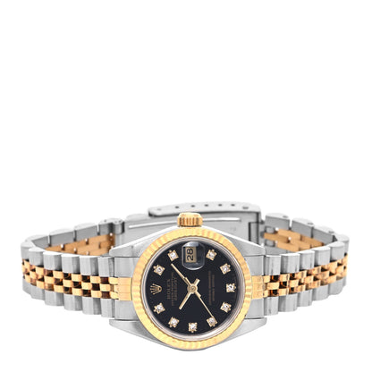 Rolex Stainless Steel 18K Yellow Gold Diamond 26mm Oyster Perpetual Datejust Watch Black 69173 2 of 4