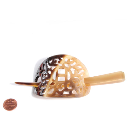 Hermes Buffalo Horn Curved Rocaille Hair Barette Natural 2 of 5