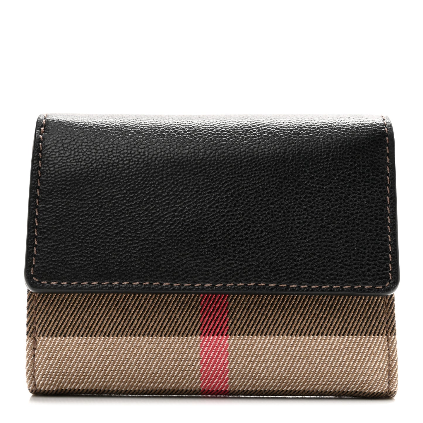 Grainy Calfskin Vintage Check Small Envelope Wallet Black